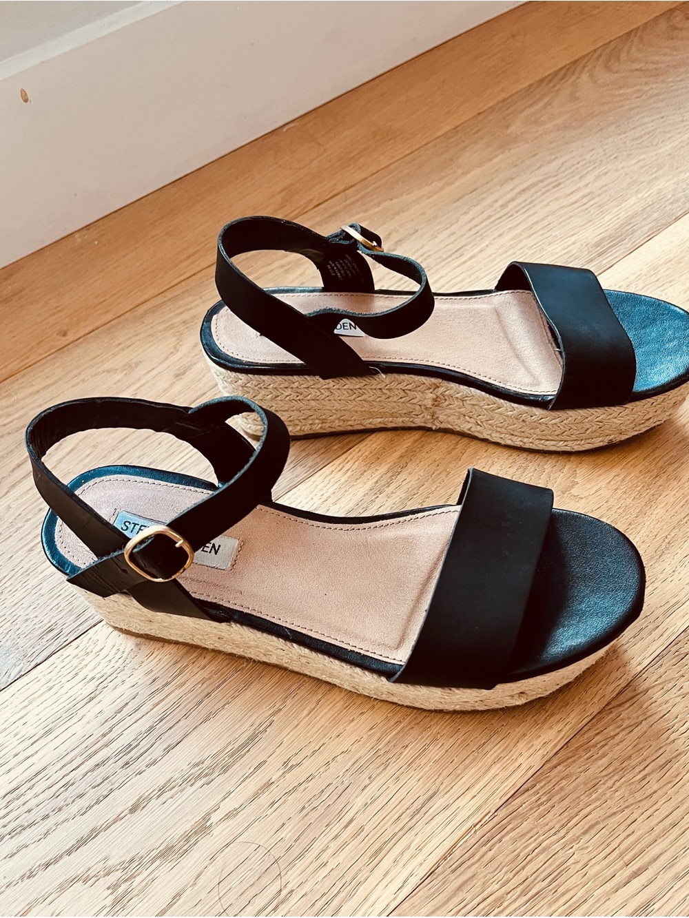 Steve Madden Espadrille-Style Platform Sandals With Black Leather Straps - 9.5